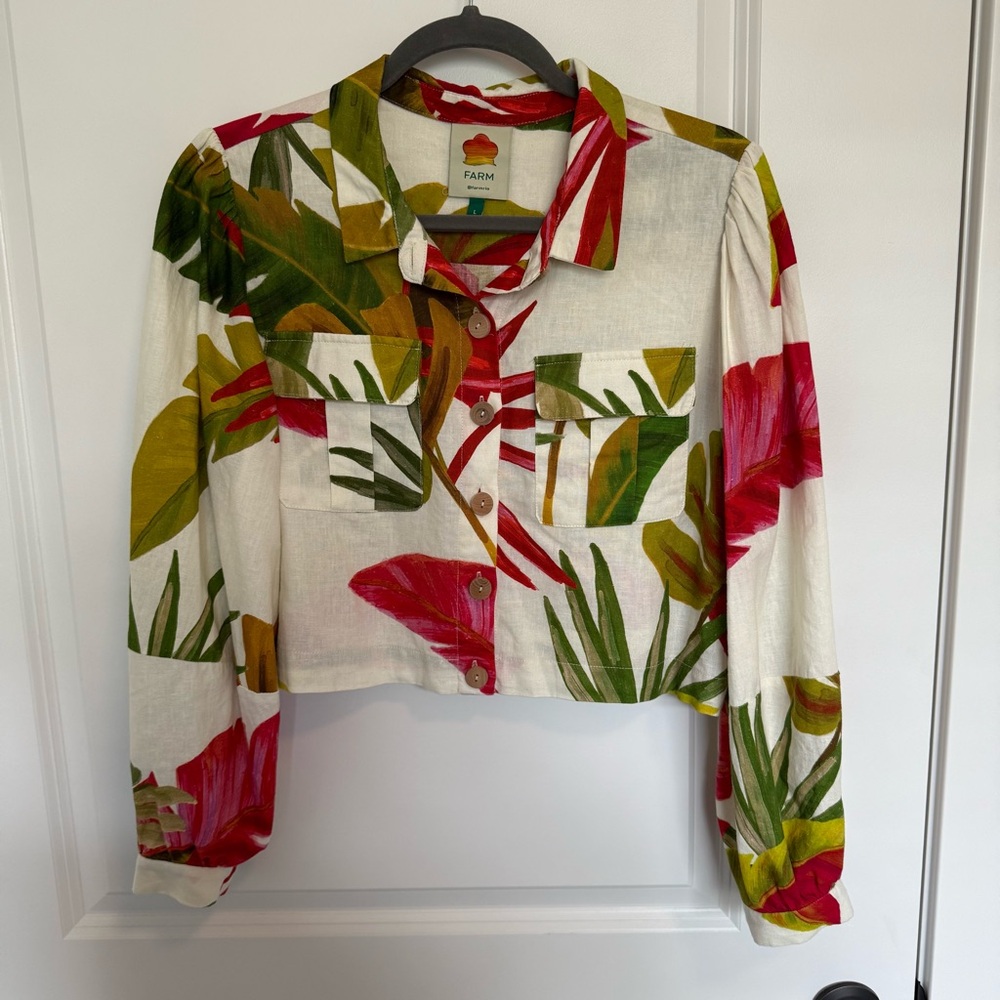 Farm Rio White Spring Forest Long Sleeve Shirt